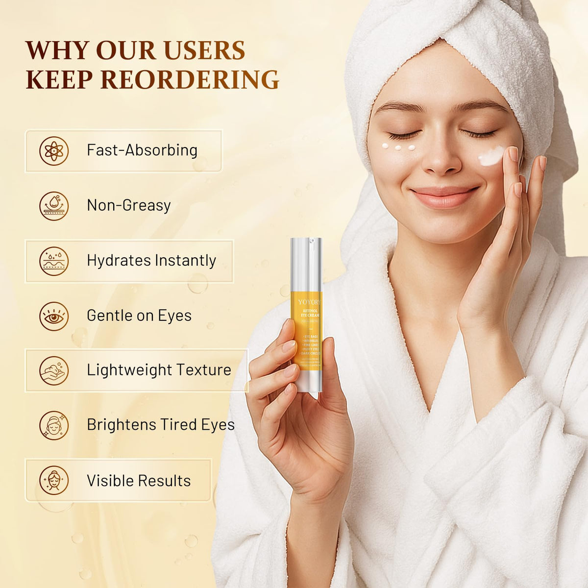 Retinol Eye Cream for Eye Bags - Rapid Under Dark Circles,Wrinkles, Fine Lines, Puffiness | Hydrating Anti-Aging Moisturizer Skin Care, Christmas gifts for Women and men 0.67 fl oz (Yellow)