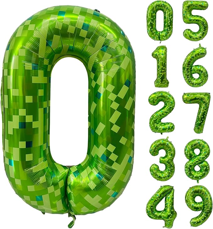 Green Number Balloons, Gaint Green Pixel Number 0 Balloon 40 Inch Dark green 0 Balloon for Boys Girls Kids Birthday Party Decoration
