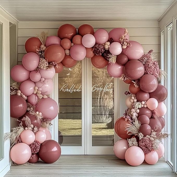Dusty Rose Pink Balloon Garland Arch - Double Stuffed Dark Pink Balloons For Valentines Birthday Baby Shower Boho Bridal Shower Wedding Party Decorations