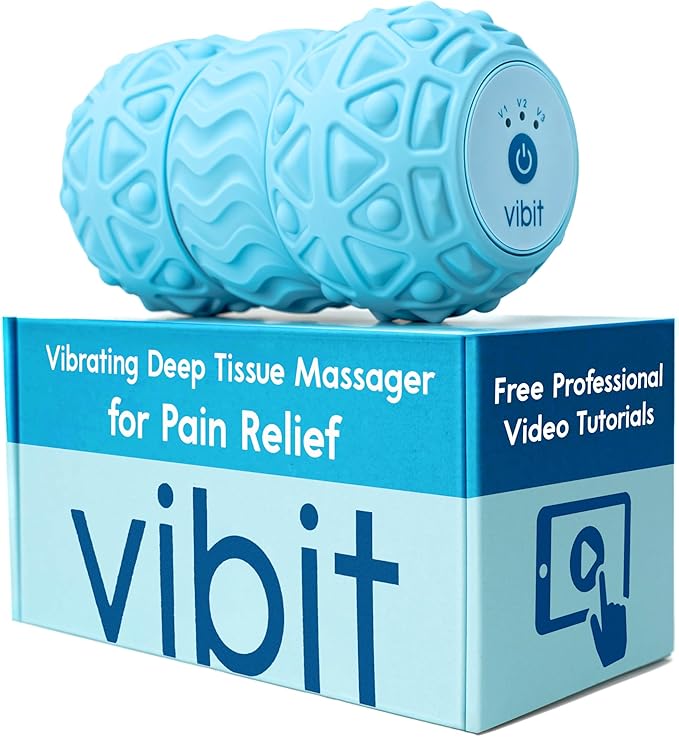 Vibit - Vibrating Massager for Plantar Fasciitis, Pain Relief and Sciatica, Foot and Body Portable Massage Roller, Deep Tissue Pain Relief from Feet to Neck, Electric, 3 Vibration Levels (Blue)