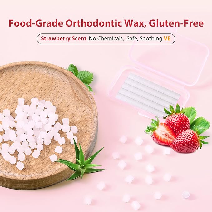 JMU 10 Pack Orthodontic Wax for Braces, 500 Precut Wax Dots, Strawberry Flavored for Fresh Breath, Safe for Sensitive Teeth & Braces Care