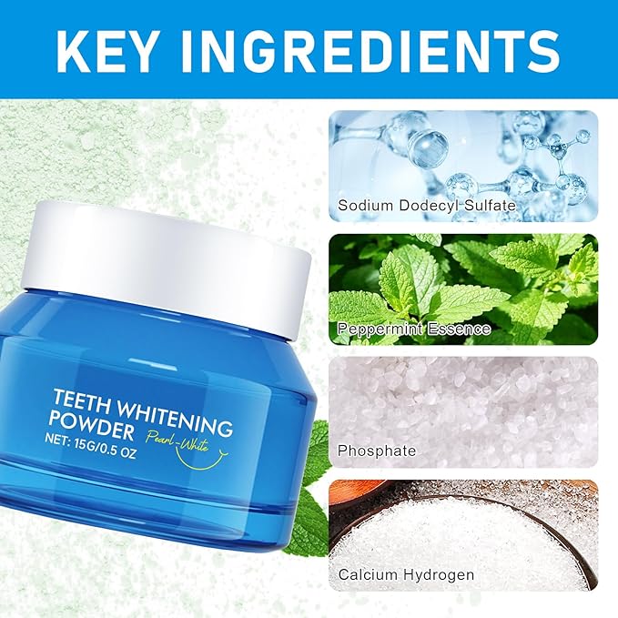 Teeth Whitening Powder 15g, Toothpaste Whitening Powder, Removes Stubborn Stains, Freshens Breath, Tooth Whitening Powder, Effectively Removes Coffee, Wine, and Tobacco Stains