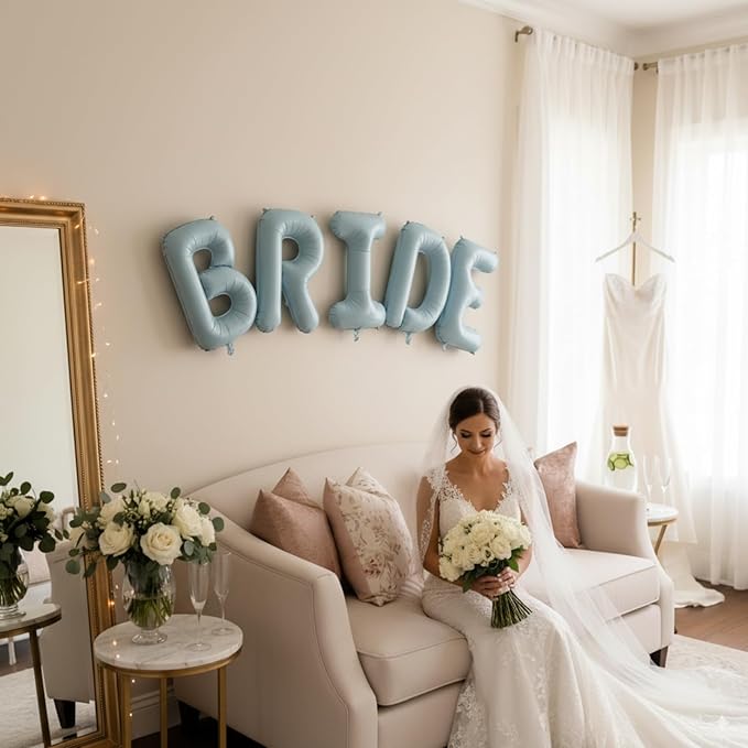 40 Inch Baby Blue BRIDE Balloons, Large Light Pastel Bride Foil Helium Balloon Banner for Bachelorette Something Blue Before I Do Bridal Shower Wedding Engagement Bride To Be Party Decorations