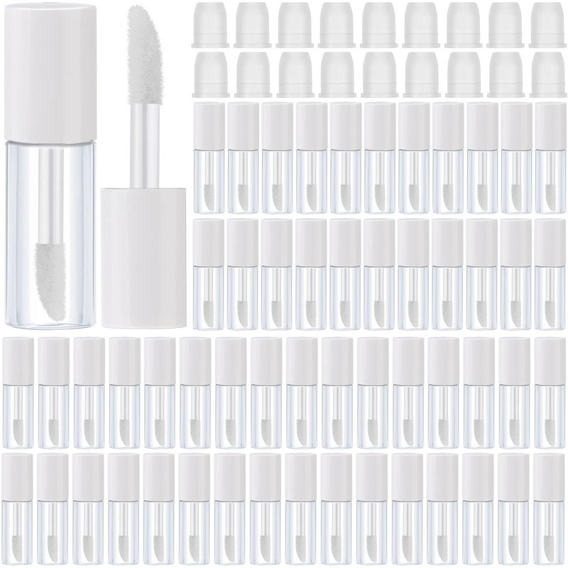 Patelai 100 Pieces Clear Mini Lip Gloss Tube Refillable Empty Lip Balm Gloss Containers Bottles Transparent Mini Lipstick Containers for Women DIY Makeup(White,3ml)
