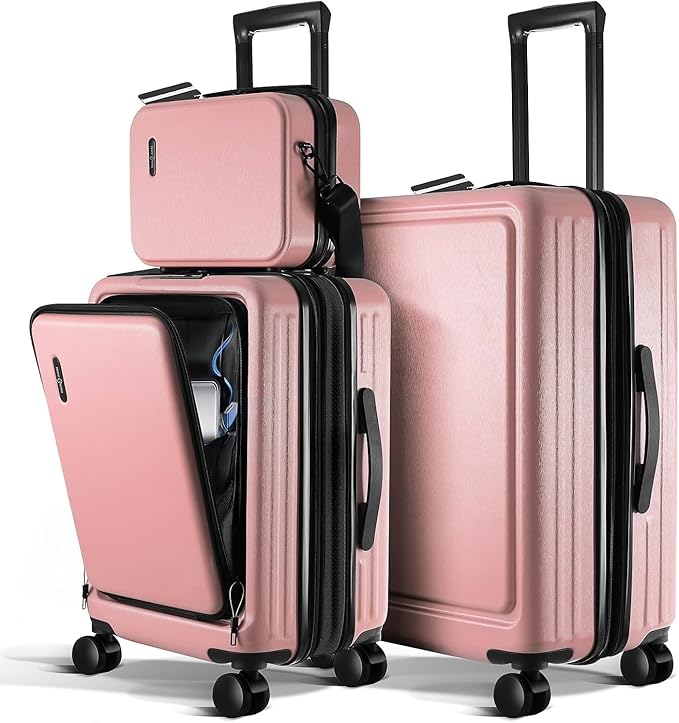 TRAVELARIM Luggage Sets 3 Piece, 20 Inch Carry on Luggage and 24 Inch Suitcases with Wheels Spinner, Durable Hard Shell Suitcase Set, Expandable Travel Suitcase, Pink
