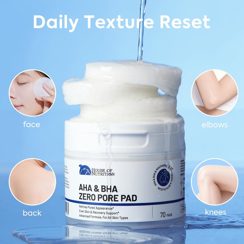 Glycolic Acid Pad with AHA & BHA, Exfoliating Toner Pads for Face – Zero Pore Refining Pads for Skin Texture, Oil Control, Acne, Dark Spots & Gentle Resurfacing, 70 Pad