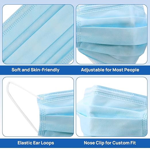 JMU 500 Pcs Medical Disposable Face Masks, 4-Ply ASTM Level 3 Face Masks for Adults, Blue, 10 Box