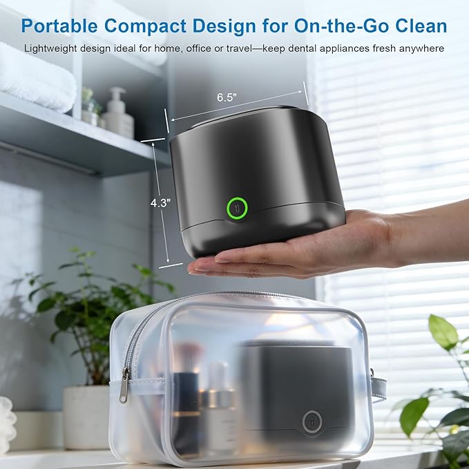 Ultrasonic Retainer Cleaner, 45kHz Retainer Cleaner Machine UV-C Dental Cleaning Pod Lights, 24W, 4000mAh, 200ml, for Denture, Night Guard, Mouth Guard, Aligner, Brace, Multiple