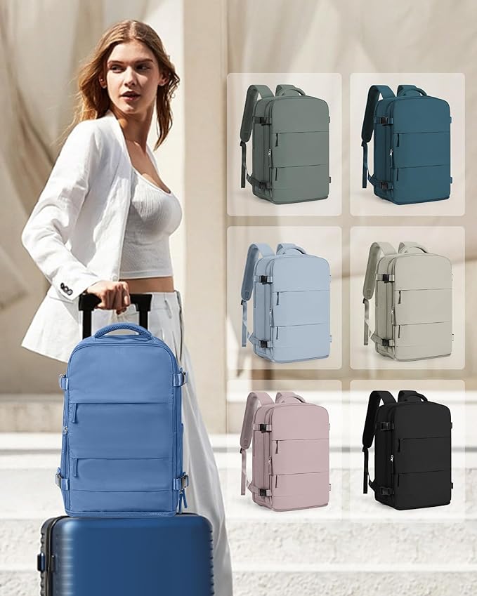 coowoz Travel Backpack for Women Man Carry On Backpack Mochila de Viaje Waterproof Teacher Personal Item Backpack Travel Bag Essentials Rucksack Airplane Accessories Must Haves Sky Blue Small