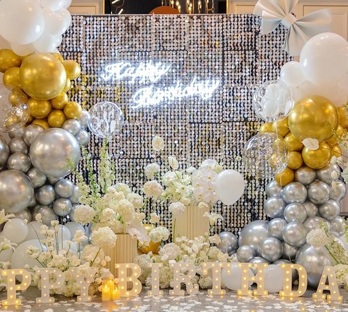 AZOWA 24 Inch Gold and Sliver Balloon 10 Large Latex Round Balloons for Party Wedding Birthday Baby Shower Decoration (Gold and Sliver, 10 Pcs)