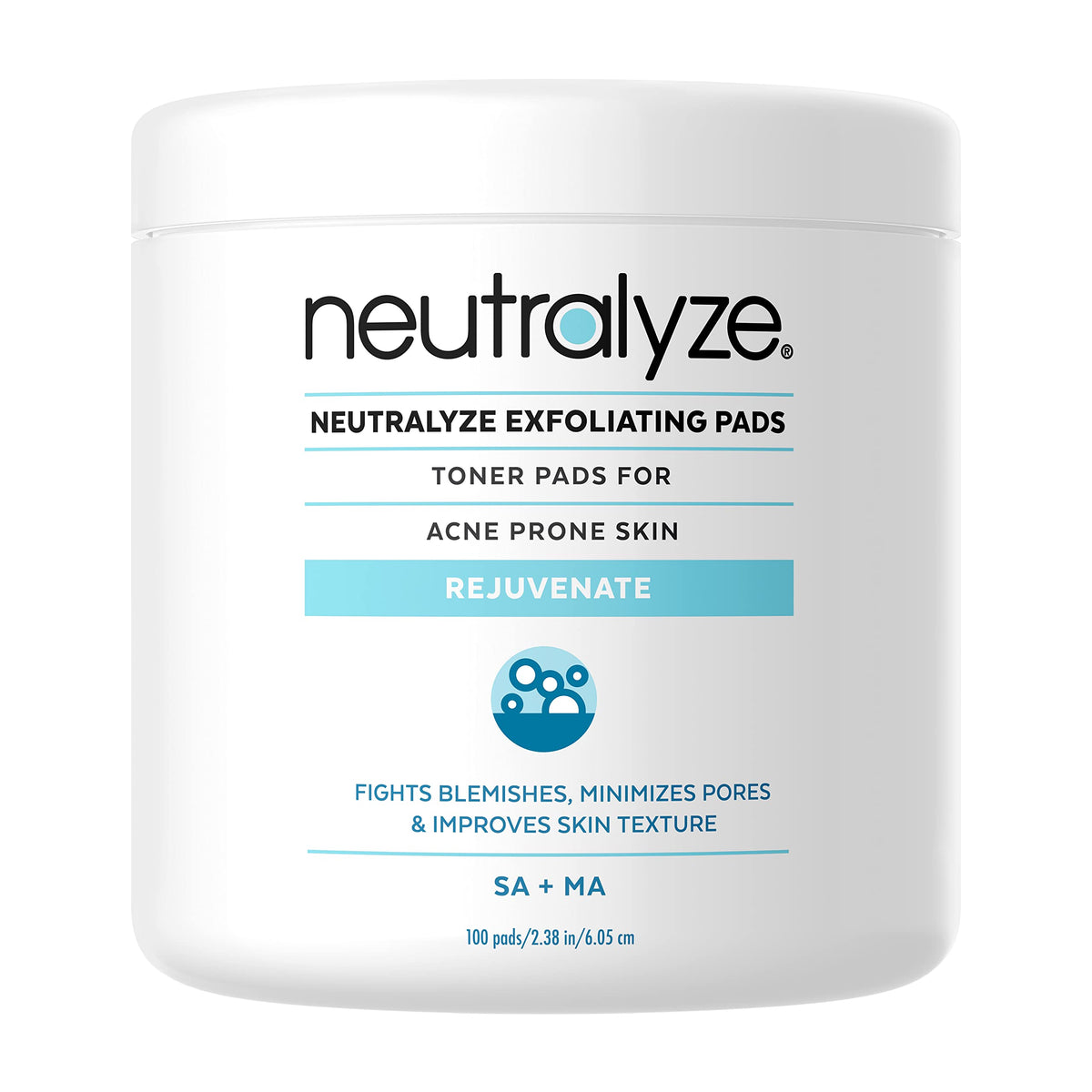 Neutralyze Acne Pads with DuoClear Acid System — 1% Salicylic + 1% Mandelic Dual-Textured Exfoliating Toner Pads for Face, Back & Body — Fragrance-Free, Alcohol-Free — Step 2 (100 ct)