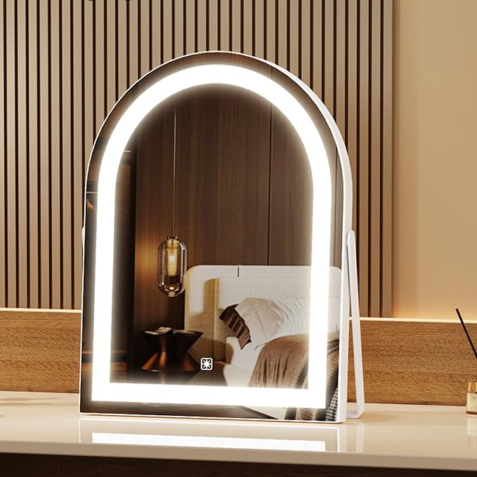 14" Elegant LED Vanity Mirror with 3-Color Adjustable Lights, Lighted Makeup Mirror 360° Rotating Stand & Touch Control - Perfect Makeup Gift for Women