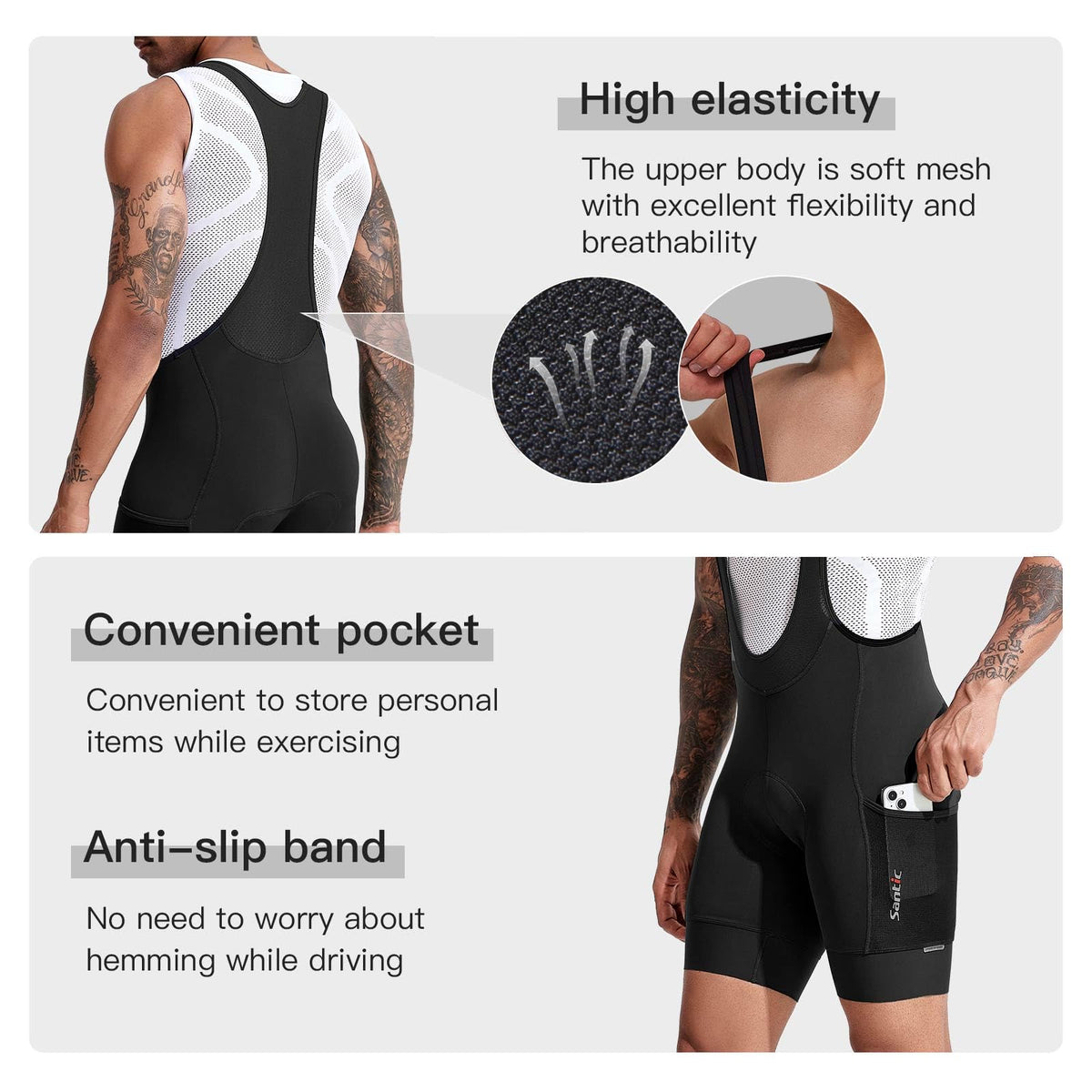 Santic Men's Cycling Bibs Shorts Cycle Wear Tights 4D Padded Road Bike Bicycle Shorts with Pocket Blue