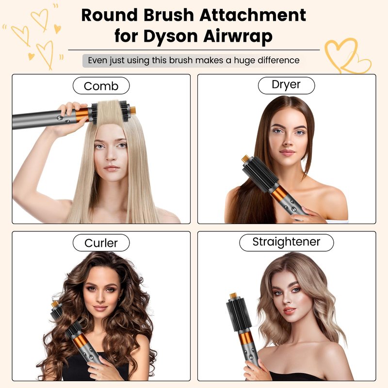 PUREGUST Upgraded 2.3inch Round Volumizing Brush Attachment for Dyson Airwrap HS01 HS05 HS08 Accessories, Upgraded Bristles for Dry Hair Add Volume Style Bangs Smooth Hair