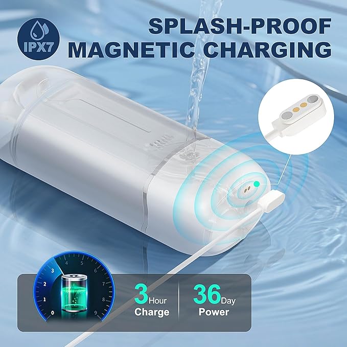 Mini Cordless Water Flosser for Travel, Portable Electric Dental Oral Irrigator for Smile Teeth Braces with 5 Cleaning Modes Rechargeable, Includes 4 Jet Tips & Storage Bag