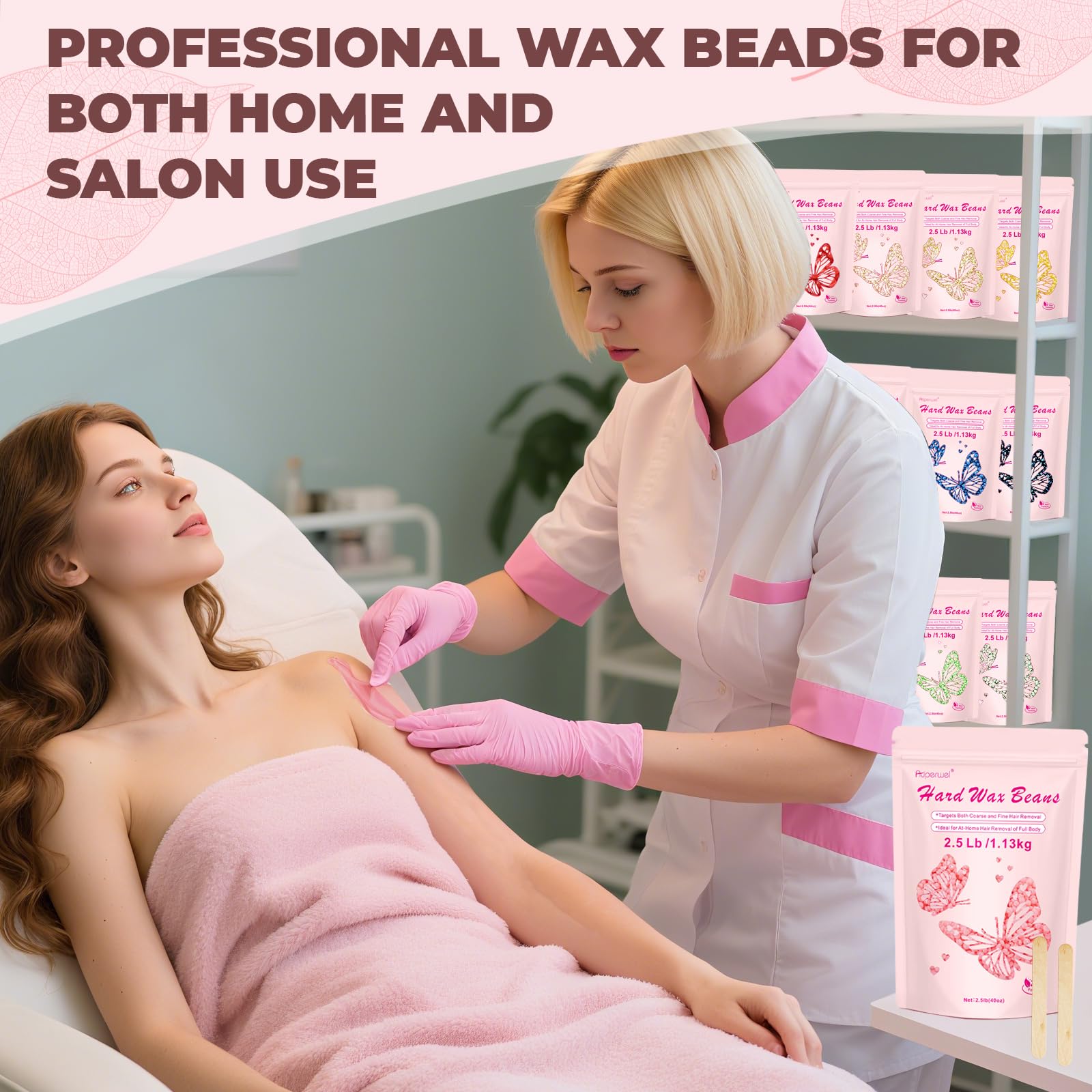 Auperwel Wax Beads 2.5lb,Hard Wax Beads Suitable for Brazilian Bikini & Coarse Hair, Sensitive Skin Hard Wax for Hair Removal (Face/Body/Armpit), Refill Wax Bags for At-Home Waxing