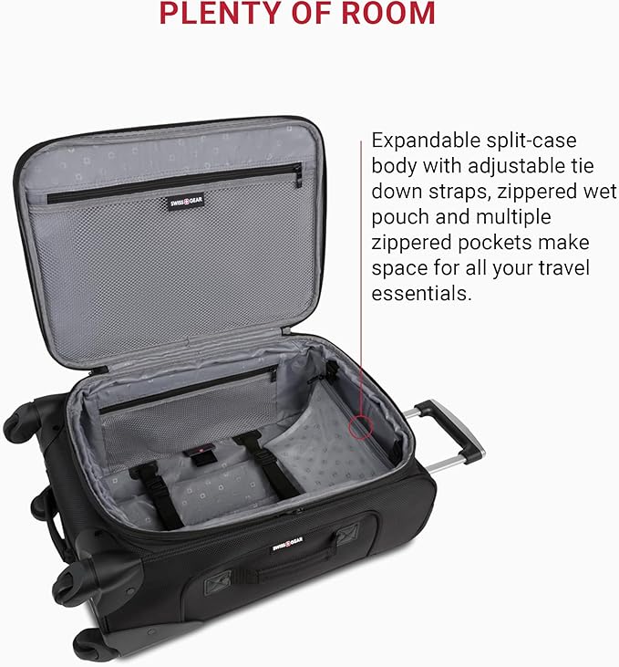 SWISSGEAR Sion Softside Expandable Spinner Luggage Durable Lightweight Travel Suitcase, Black, Carry-On 21-Inch