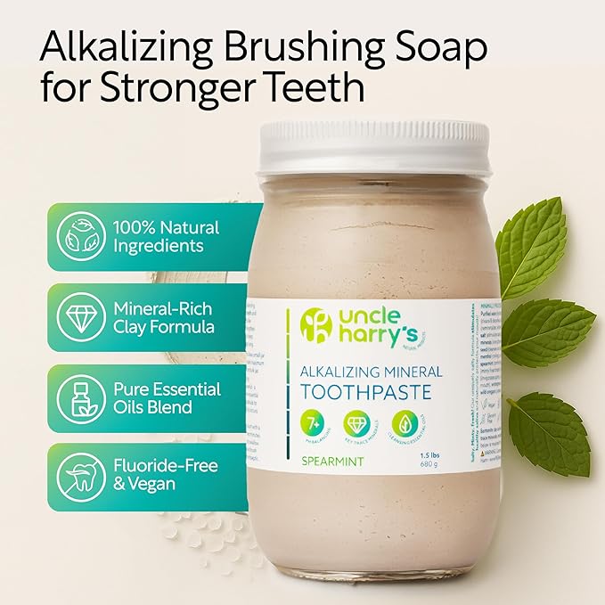 Uncle Harry's Spearmint Remineralizing Toothpaste 1.5 lb jar | Natural Whitening Tooth Paste Freshens Breath & Promotes Enamel | Vegan Fluoride Free Toothpaste