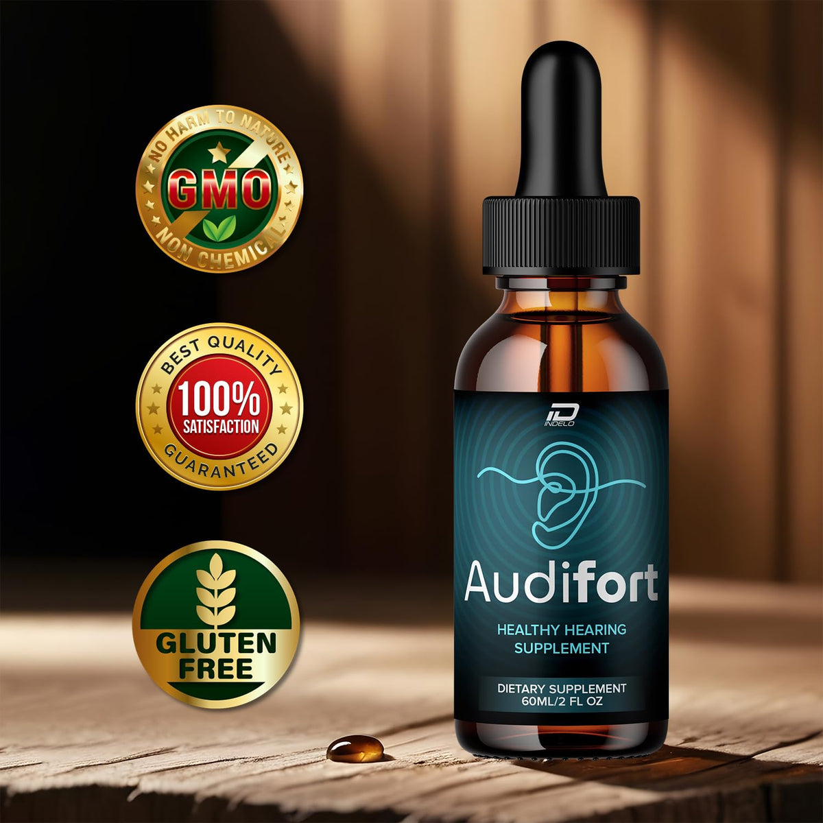 Indelo Audifort Drops - Audifort Pro 24, Audifort Pro Liquid Ear Ringing Relief, Audifort Reviews (2 Pack – 2 Month Supply)
