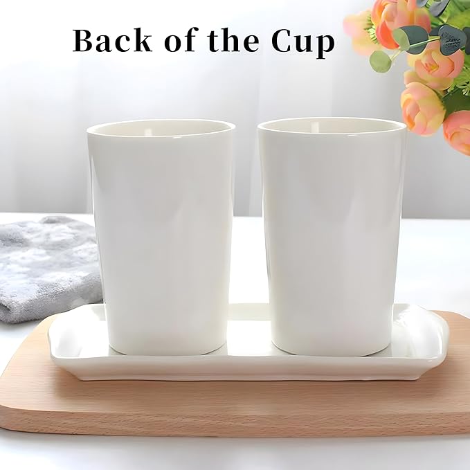 Kelake White Ceramic Tumbler Cup for Bathroom Toothpaste Toothbrush Holders Water Milk Drinks Cup 350 ml Bathroom Blue Heart Couples Cup for Christmas Birthday