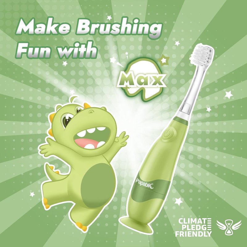 Papablic Toddler Sonic Electric Toothbrush Kids for Ages 1-3 Years, Baby Electric Toothbrush with Cute Dino Cover and Smart LED Timer, 4 Brush Heads (Max)