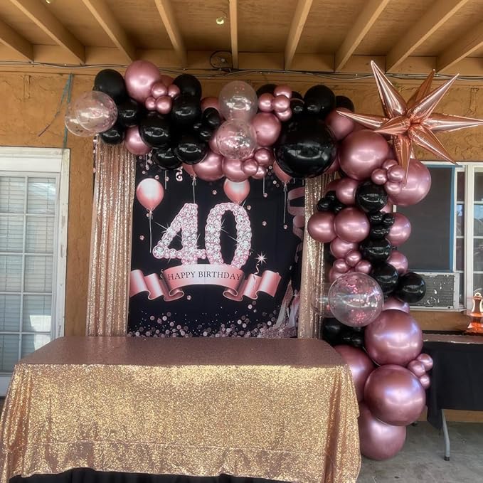Rose Gold and Black Balloon Arch Kit, Metallic Rose Gold and Black Balloon Garland Kit with Different Sizes 18/12/10/5 inch Balloons for Graduation Birthday Wedding Anniversary Party Decorations