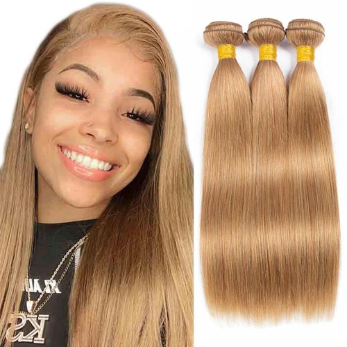 Wahairse Human Hair Bundles 26 28 30 Inch Straight 27# Color Human Hair Unprocessed Brazilian Virgin 3 Bundles Quick Weave Human Hair Extensions (27# Straight, 26 28 30)