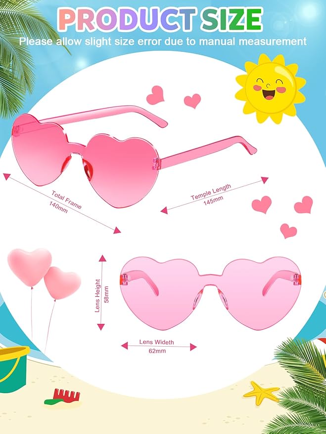 24 Pairs Heart Shaped Sunglasses for Women Colorful Glasses Fun Trendy Transparent Heart Sunglasses Party Favor