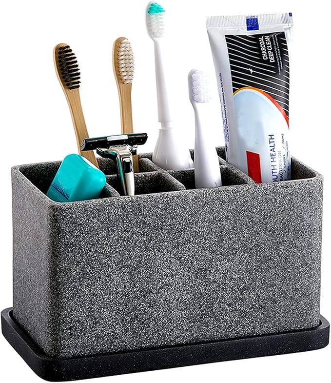 ZCCZ Toothbrush Holder, 6-Slot Bathroom Organizer for Countertop Storage, Holds Toothpaste, Dental Floss, Razor, Comb, Makeup Brushes, and More, Compact Tooth Brushing Stand for Efficient Organization