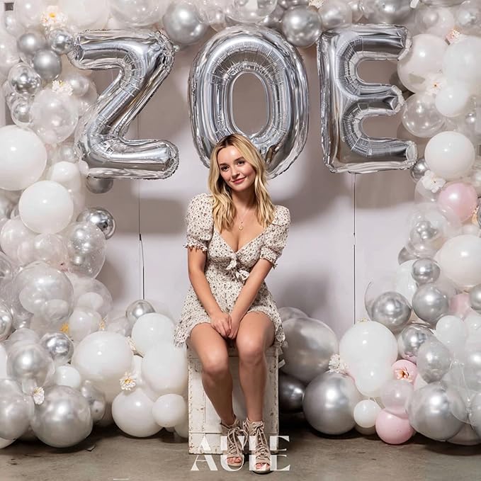 AULE 40 Inch Big Letter Balloon Silver Z Large Foil Helium Alphabet Balloons A-Z for Birthday Anniversary Graduation New Year Party Decoration Supplies