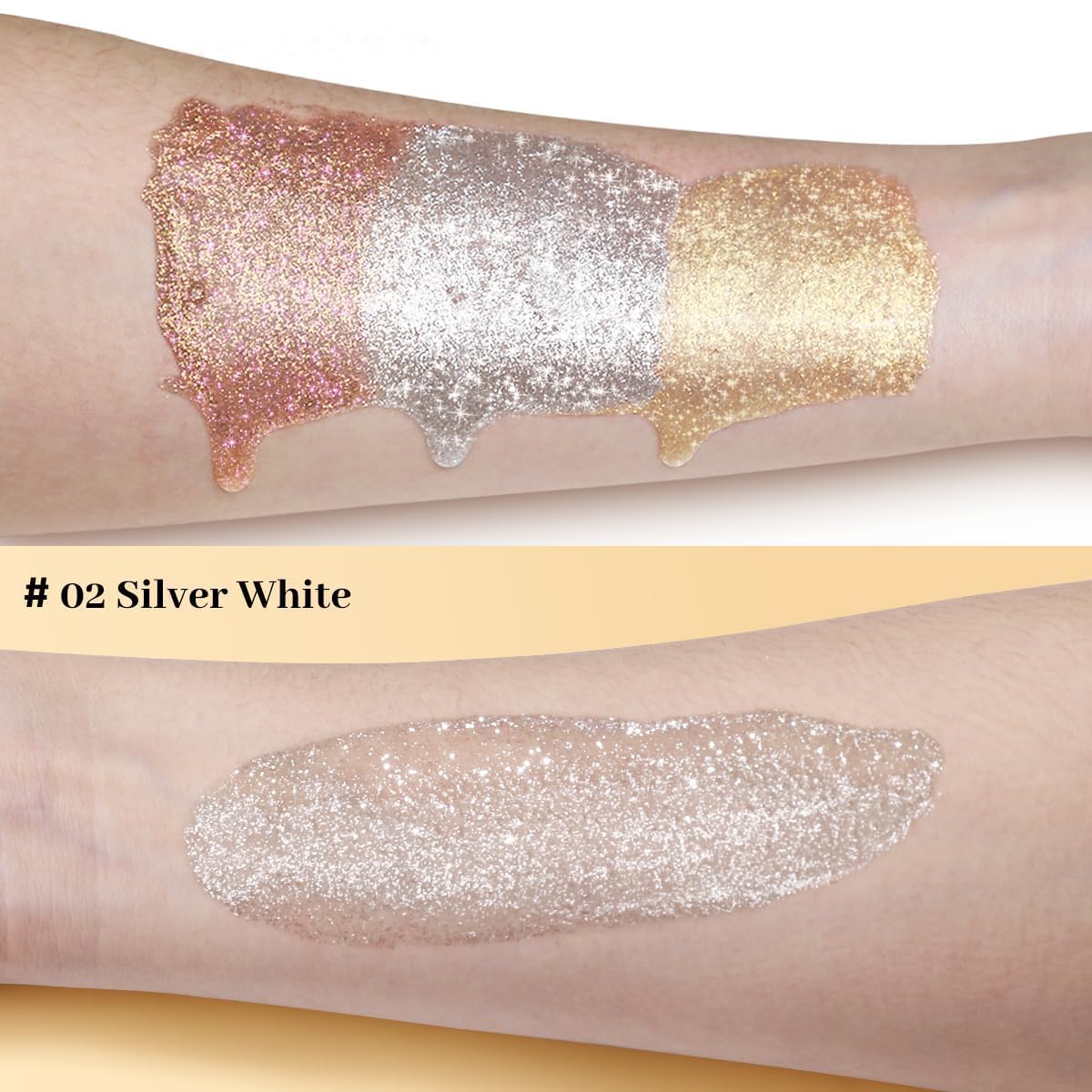 UCANBE Face Body Glitter Liquid Highlighter Illuminator Dewy Drops with Makeup Brush, Makeup Sparkle Shine Luminizer Enhancer Skin Body Shimmer Tint 50ml/1.69oz (02 Silver Fairy White, Standard)