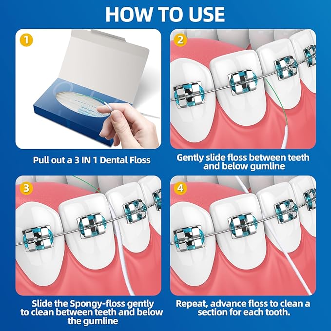 Bopika Dental Floss for Braces, 3 in 1 Ultimate Floss, Floss Threaders for Bridges and Implants, 80 Pre-Cut Strands (Pack of 3)