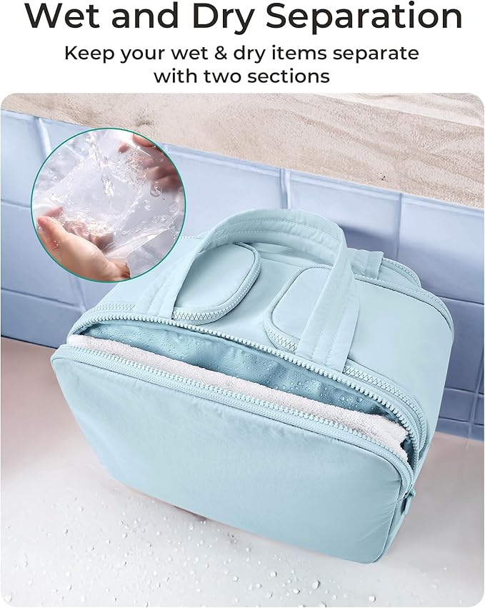 BAGSMART Travel Toiletry Bag, Crush Toiletry Bag for Women, Wide-open Puffy Toiletry Bags for Traveling, Large Travel Cosmetic Makeup Bag Organizer for Accessories,Toiletrie, Blue