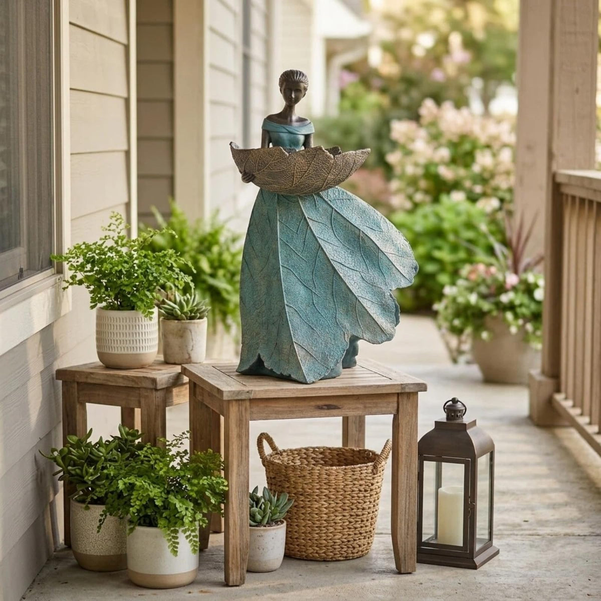 DiliComing Fairy Garden Statues Bird Feeder - 12 Inch Outdoor Fairy Statue