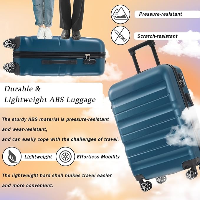 Merax 28 Inch Luggage Hardshell ABS Large Suitcase with Spinner Wheels Lightweight Durable Travel Checked Luggage for Road Trips Ink Blue