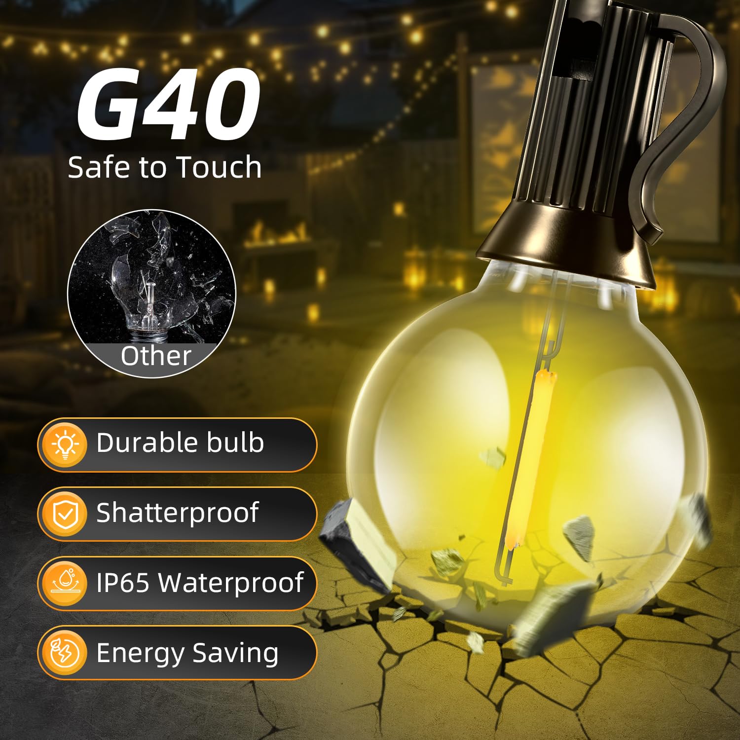 FUANXIEI 100FT Solar Lights Outdoor Waterproof: G40 30M Shatterproof Bulbs Patio Lights - Solar Powered Remote Control 3 Light Modes Dimmable Solar Light - Camping Backyard Garden Deck Outside Yard