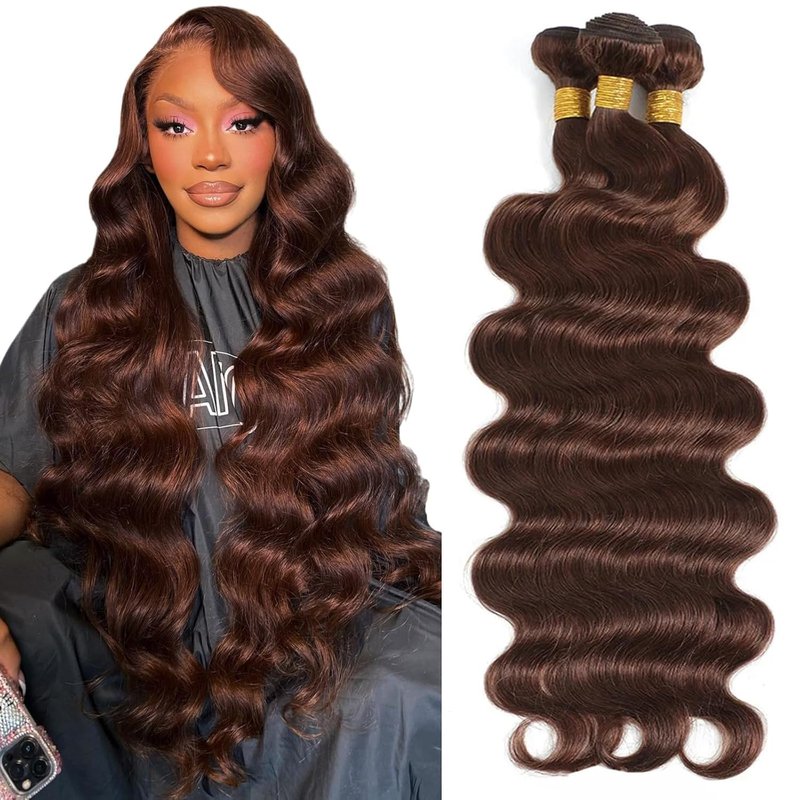#4 Chocolate Brown Human Hair Bundles Body Wave 12 12 12 inch 100% Unprocessed Brazilian Virgin Hair Extensions 12A Quick Weave Bundles Human Hair Double Weft