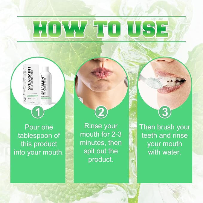 Spearmint Oil Pulling Rinse,Cold-Pressed Coconut Oil for Helps Maintain Gum Freshens Breath,Pure Mouthwash Mint Freshness,100ml