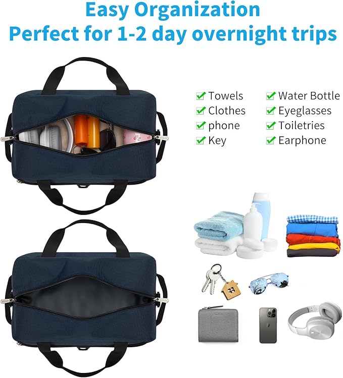 Apenze Small Gym Bag 14 inch lightweight Carry On Mini Duffel Bag with D-Ring for Travel Sport - Navy Blue