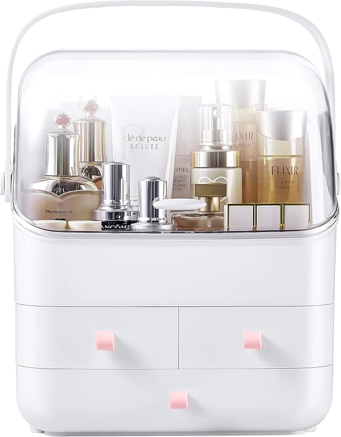 Large Makeup Organizer w Drawers Beauty Organizer Makeup Box Holder Vanity Organization Desk Countertop MakeUp Organizers Bathroom Counter Organizer Skincare Cosmetic Case Stand Dustproof Lid Gift