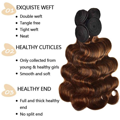 Fabimiya Human Hair Bundles 14 16 18 Inch Chocolate Brown P4/30 Body Wave Bundles Human Hair 100% Unprocessed Soft Sewn In Hair with Double Weft for Black Women