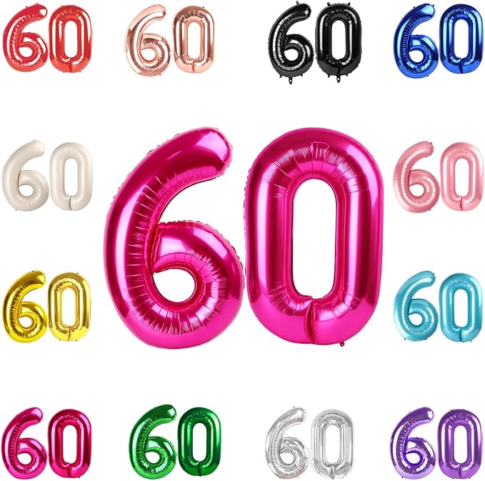 60 Balloon Number, Hot Pink Number 60th Birthday Balloons 40 Inch, 60 Years Old Hot Pink Birthday Decorations for Men Women, 60th Anniversary Decorations