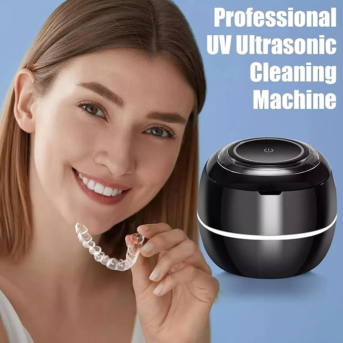 Ultrasonic UV Denture Cleaning Case, Upgraded Ultrasonic Retainer Cleaner Machine, Retainer Cleaner Machine for Night Guards, Braces, Aligner, Toothbrush, Jewelry and More (Black)