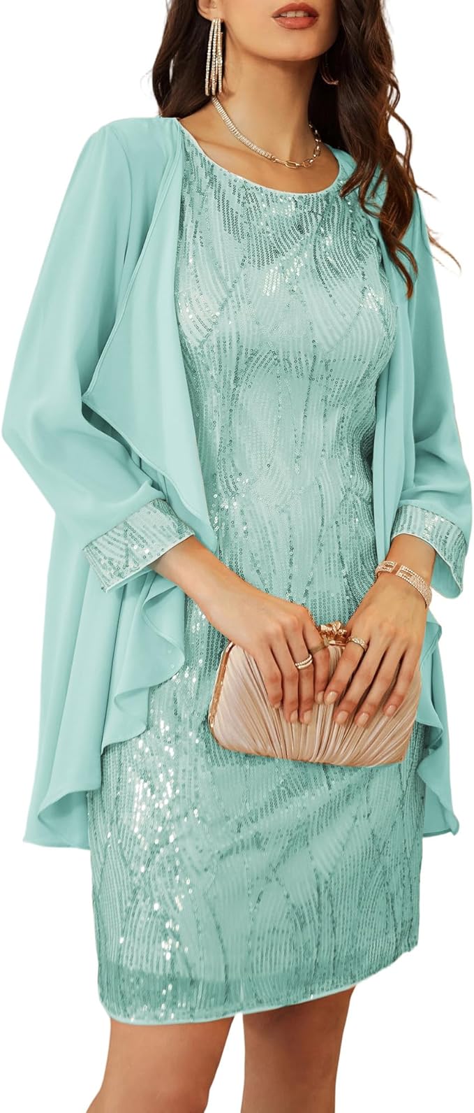 GRACE KARIN Women's Sequin Dress - Wedding Guest & Mother of The Bride Formal Dress - Two Piece Knee Length