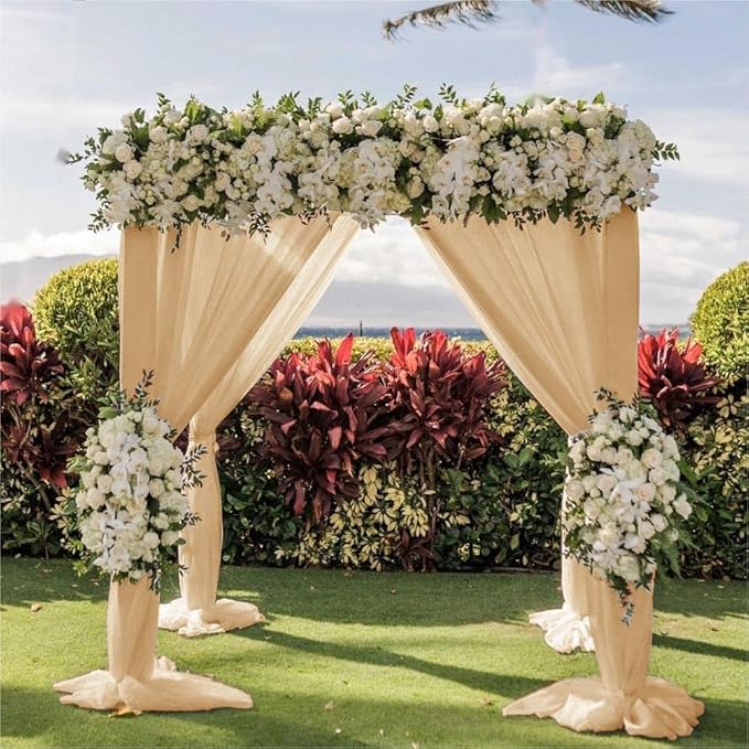 Wedding Arch Draping Fabric 30'' x 18FT Sheer Chiffon Arch Drape Backdrop 1 Panel Champagne Drape for Easter Bridal Shower Baby Shower Photo Booth Church Decor Birthday Party Outdoor Decor