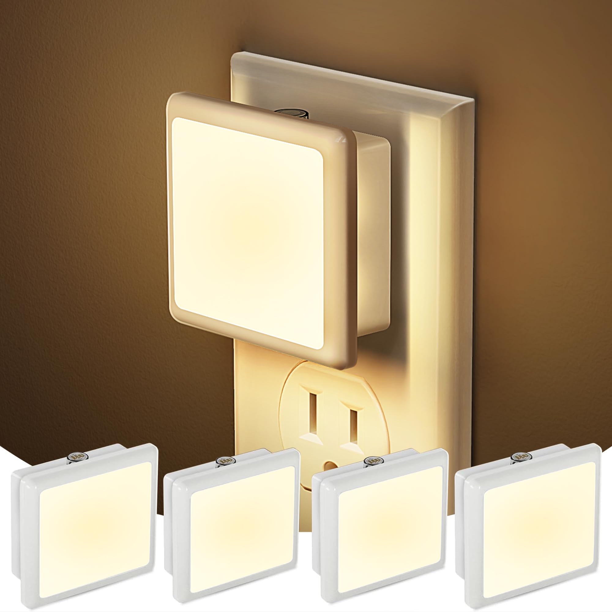 JandCase Night Light, 4 Pack Night Lights Plug into Wall with Auto Light Sensor, 3000K Warm White Nightlight Plug in, LED Night Lights for Kids Adults Bathroom Hallway Kitchen