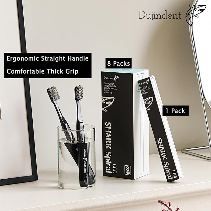 Toothbrush [Made in Korea] Shark Spiral Extra Soft Toothbrush for Plaque Removal, Gentle on Gums, Implant (3 Packs)