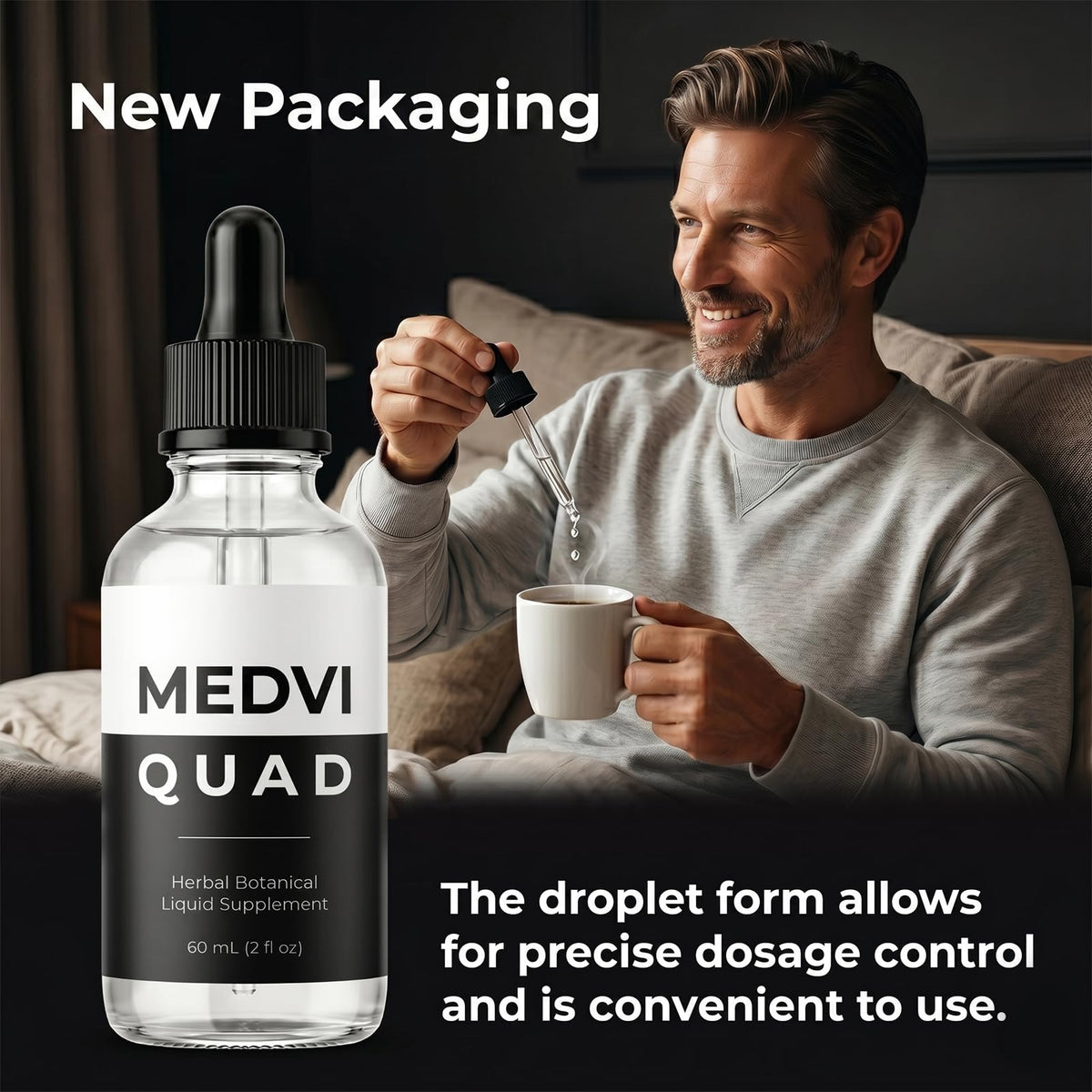 Medvi Quad Liquid Drops for Man - Maca Root, Ginseng, Thin Leaf and Other Formula, Daily Energy Support