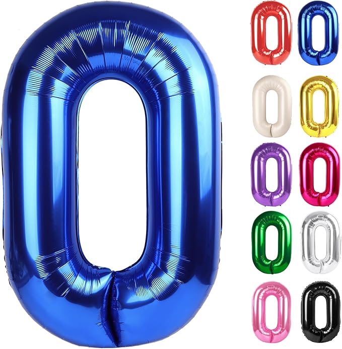 Metallic Blue Number 0 Balloon 40 Inch, 0 Balloon Numberfor 10th 20th 30th 40th 50th 60th Birthday Decorations, Navy Blue Party Supplies for Men Women