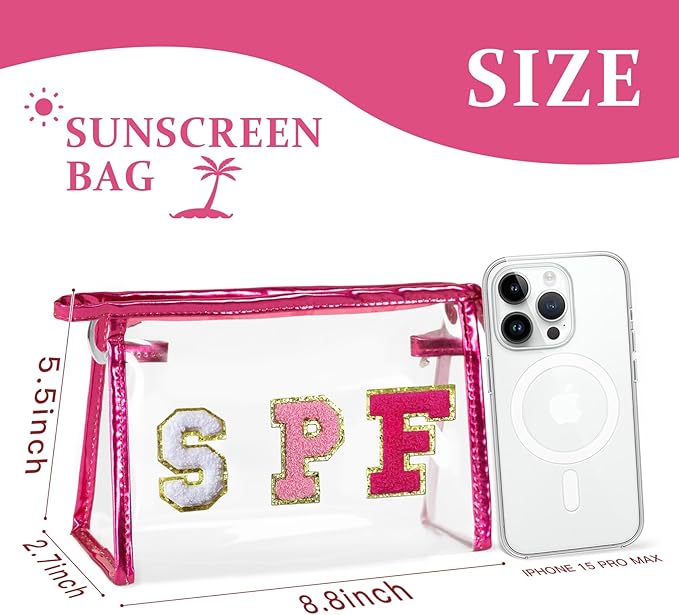 COSHAYSOO Sunscreen Bag Clear Makeup Toiletry Pouch Beach Vacation Essentials for Women Teen Girls Trip Gifts Summer Pool Travel Must Have Accessories Waterproof Stuff